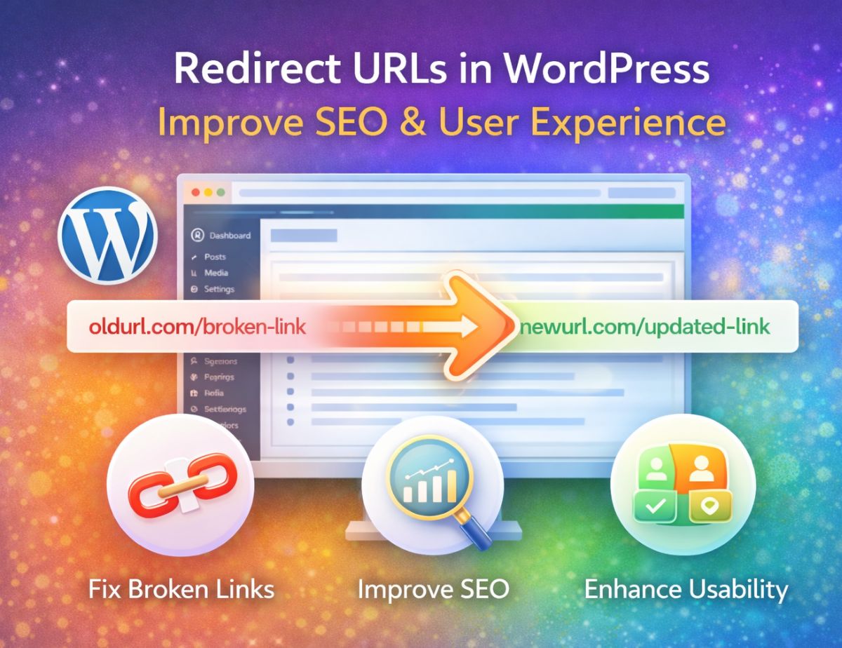 Redirect URLs in WordPress showing old URL redirected to new URL for fixing broken links and improving SEO performance