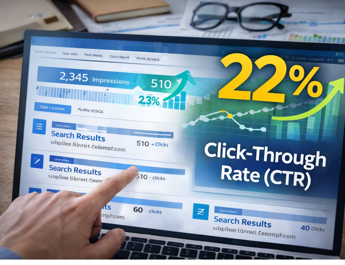 What Is Click-Through Rate (CTR) and How to Boost It Fast 2 Real-based click-through rate optimization example showing increased CTR with impressions, clicks, and performance growth on a digital marketing dashboard.