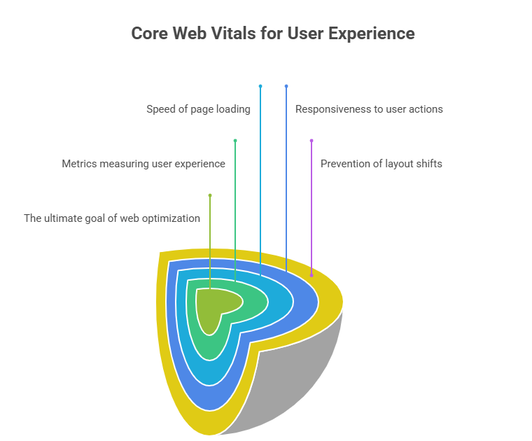 Technical SEO infographic about Core Web Vitals performance metrics and optimization.